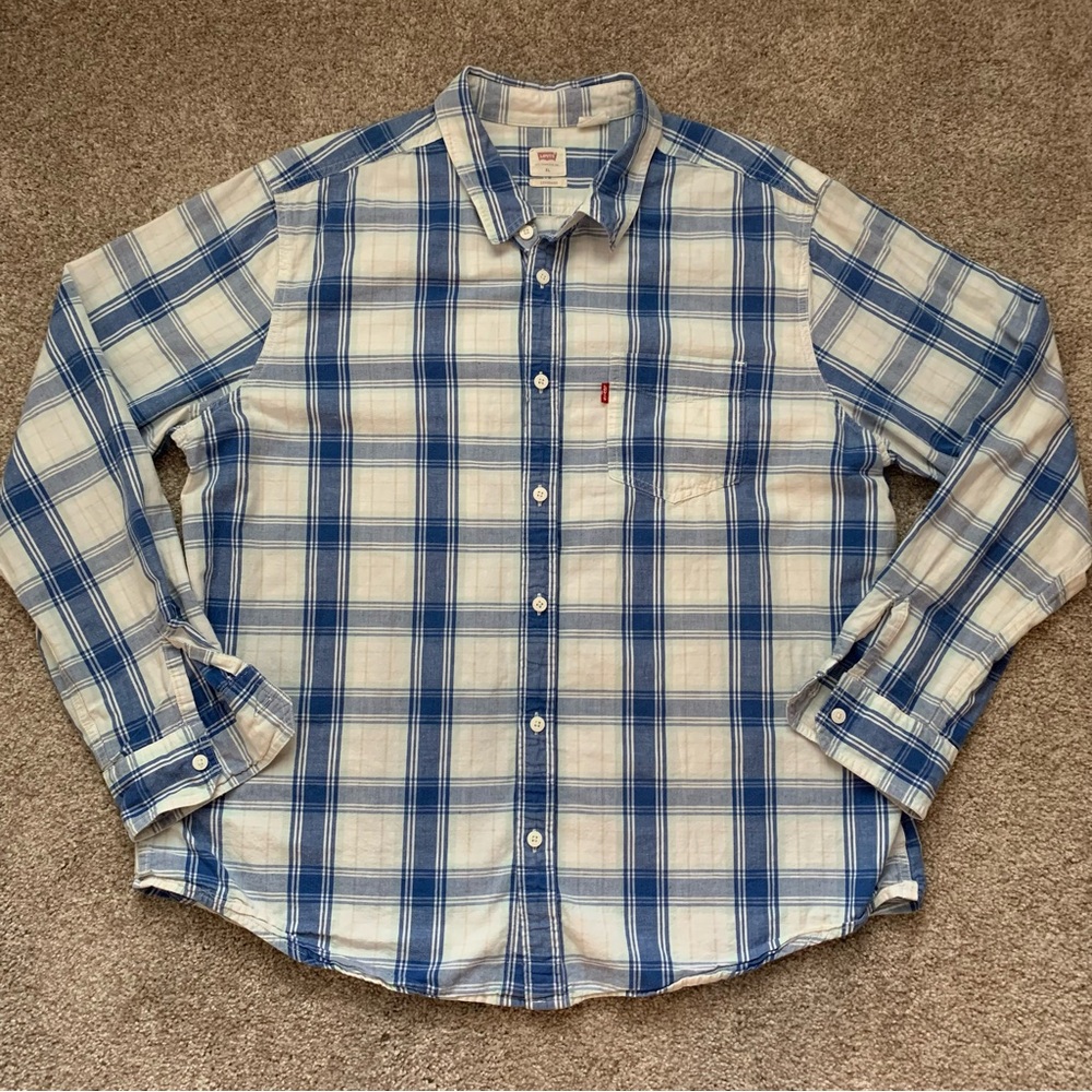 Levi’s Men's Classic 1 Pocket Standard-Fit Long Sleeve Shirt Plaid Hemp Size XL
